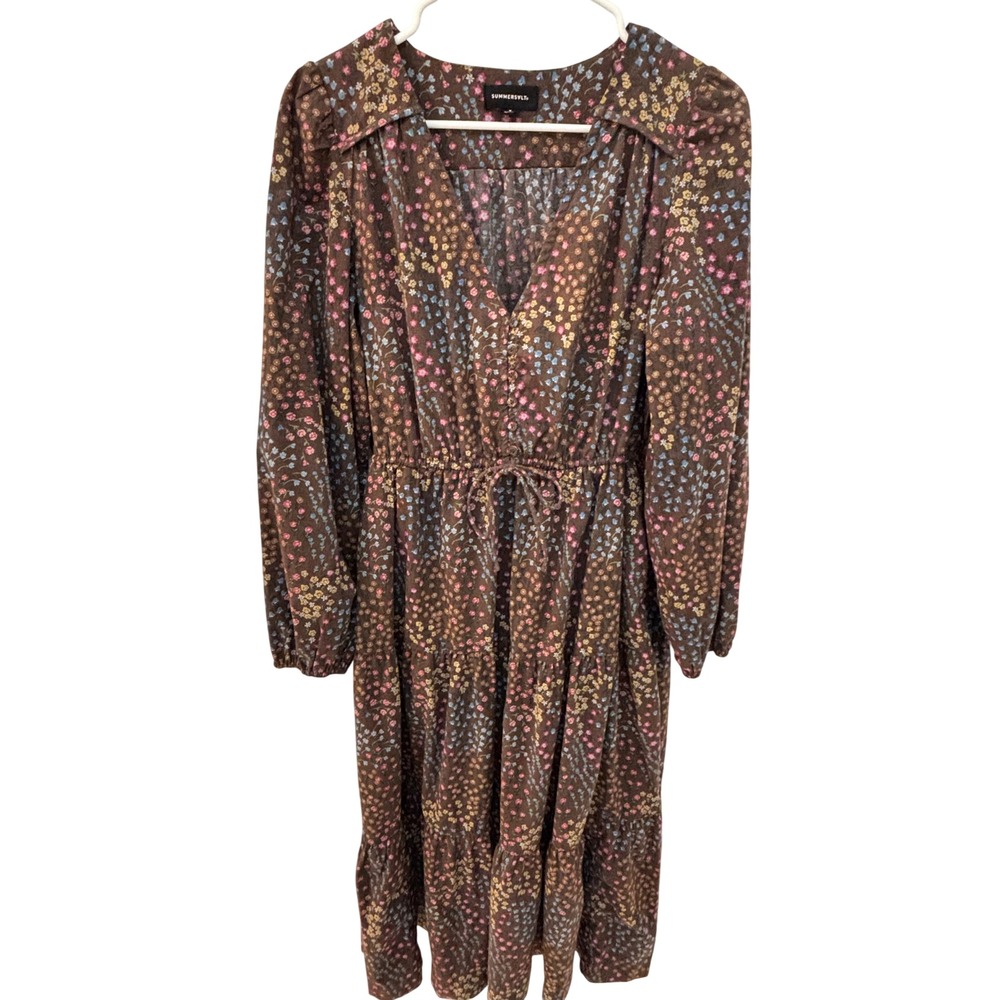 Summersalt The Countryside Poplin Tiered Shirtdress Floral Prairie In‎ Brown - M